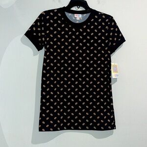 Lularoe black brown white Liv football top. Size XS. NWT.